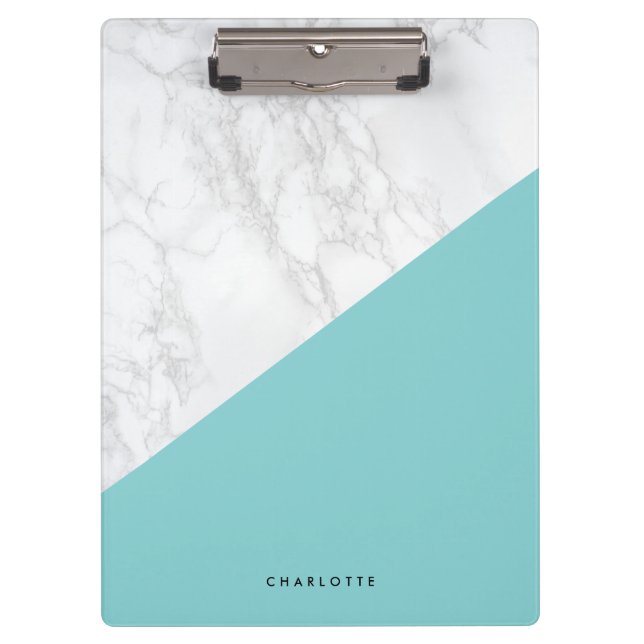 Porte-bloc Marbre blanc moderne avec Aqua Blue Block Custom (Devant)
