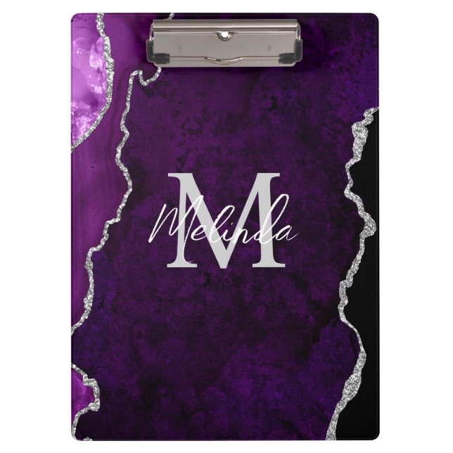 Porte-bloc Marbre d'agate violet et argent (Devant)