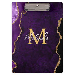 Porte-bloc Marbre d'agate violet et or