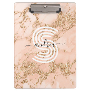 Porte-bloc Marbre Pailleté Rose Gold, Nom en Écriture Monogra