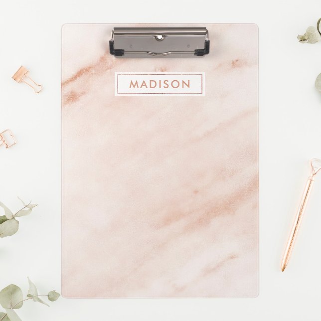 Porte-bloc Marbre Rose Pâle Nom Personnalisé Tendance Mignon (Créateur téléchargé)