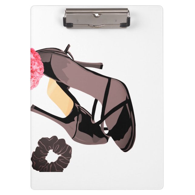 Porte-bloc Mariée talon noir avec fleur rose\eau de mariage (Devant)
