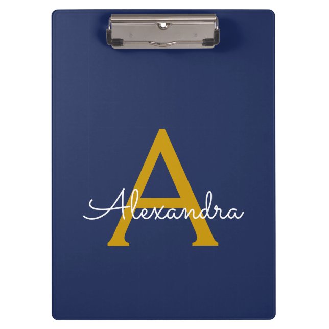 Porte-bloc Marine Blue Gold Modern Script Girl Monogramme Nom (Devant)