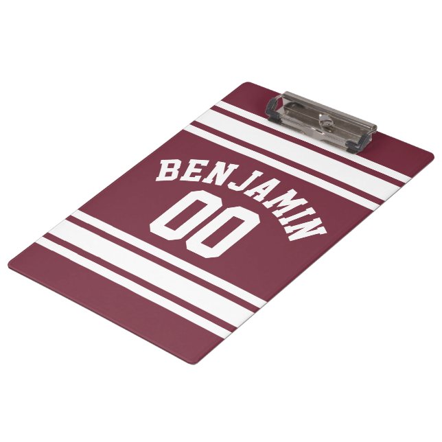 Porte-bloc Maroon and White Jersey Stripes Nom personnalisé N (Incliné)