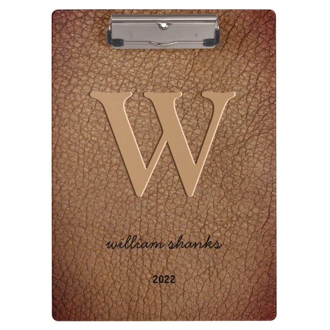 Porte-bloc Marron rustique cuir monogramme nom de style scrip (Devant)