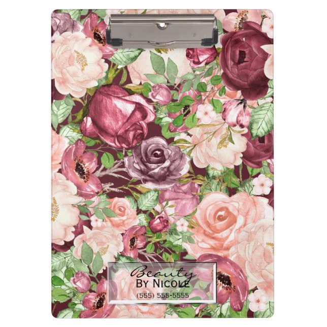 Porte-bloc Marsala Marron Bourguignon Floral Personnalisé (Devant)