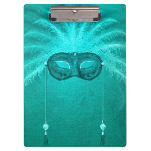 Porte-bloc Masque mascarisé en plumes élégant turquoise vinta