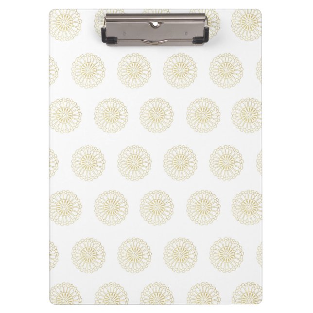 Porte-bloc Médaillons de fleurs de Zinnia blanches et dorées (Devant)
