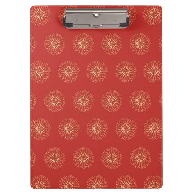 Porte-bloc Médaillons de fleurs de Zinnia dorées rouges (Devant)