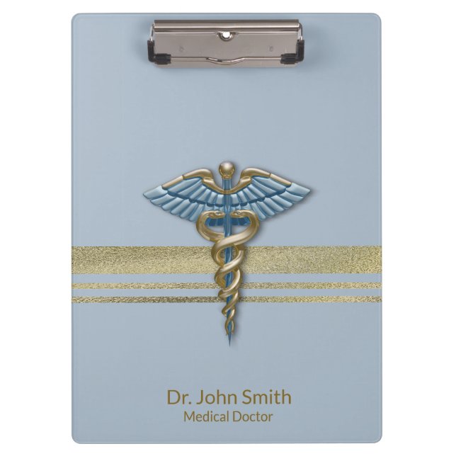 Porte-bloc Médicale Caduceus Bleu clair Faux Gold Foil (Devant)