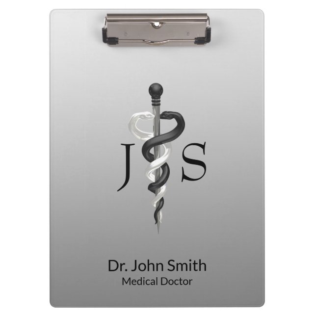 Porte-bloc Médicale Classy Noble Elegant Noir Blanc Asclepius (Devant)