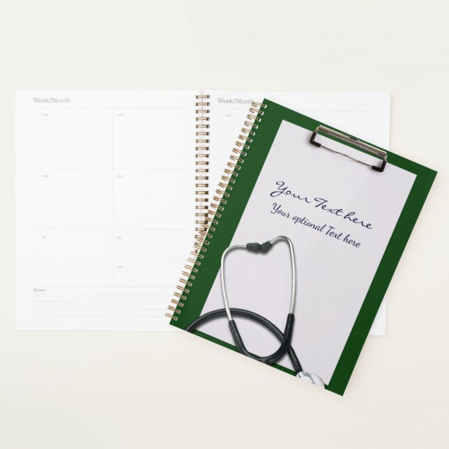 Porte - bloc Médicale vert avec stéthoscope (Devant avec enveloppe)