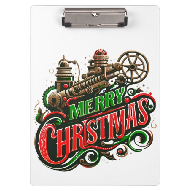 Porte-bloc Merry Christmas steampunk (Devant)