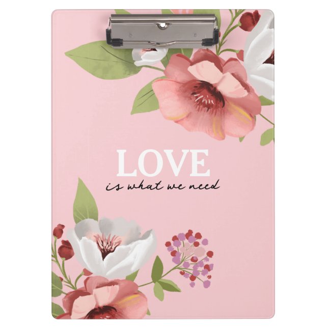 Porte-bloc Message d'amour avec Fleurs roses personnalisé (Devant)
