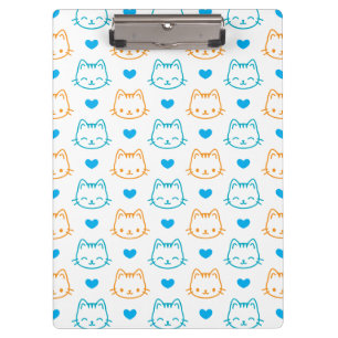 Porte-bloc Mignon motif de visages de chat turquoise et orang