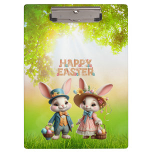 Porte-bloc Mignonne, Whimsical Joyeuse Pâques avec 2 lapins