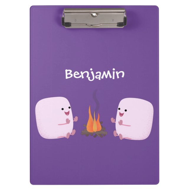 Porte-bloc Mignons marshmallows roses près d'un feu de camp d (Devant)