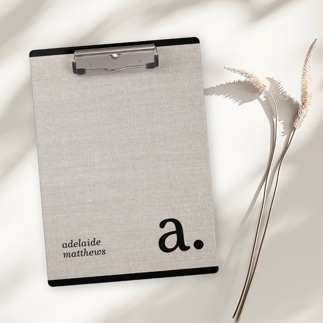 Porte-bloc Mini Beige Faux Linge Look Monogramme Nom (Créateur téléchargé)