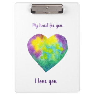Porte-bloc Minimaliste Je t'aime coeur d'aquarelle arc-en-cie