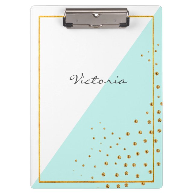 Porte-bloc Mint Gold Dots tendance moderne Ajouter votre nom (Devant)