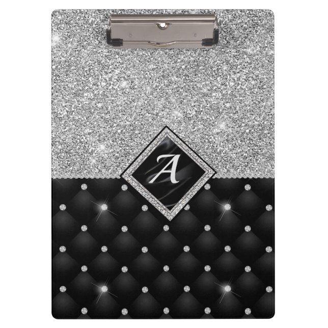 Porte-bloc Minuscule cristal argent noir monogramme diamant é (Devant)
