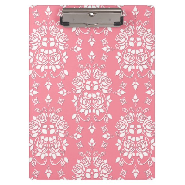 Porte-bloc Modèle damask floral de roses roses et blanches (Devant)