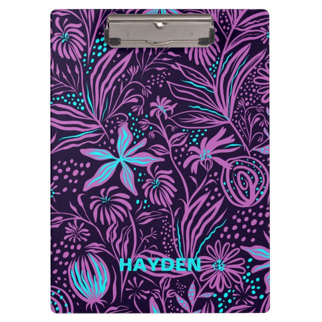 Porte-bloc Modern Dark Purple Floral Pattern Personalised (Devant)