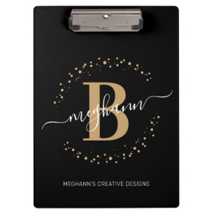 Porte-bloc Modern Girly Black Gold Nom Script Monogramme