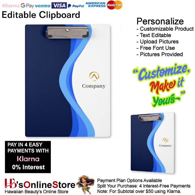 Porte-bloc Modern Minimalist Company Blue White Business (Modern Minimalist Company Blue White Business Clipboard.)