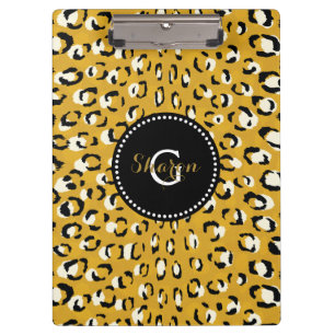 Porte-bloc Moderne chic imprimé guépard doré à monogramme