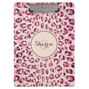 Porte-bloc Moderne chic imprimé motif guépard rose monogramme
