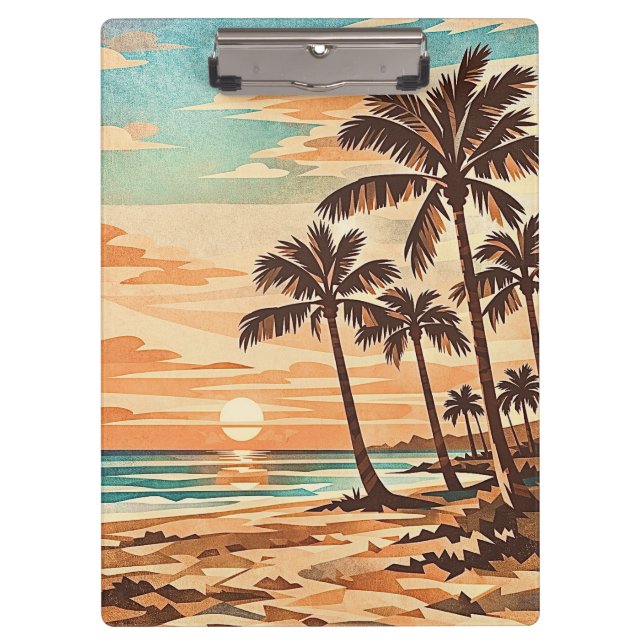 Porte-bloc moderne de milieu de siècle plage Hawaii coucher d (Devant)