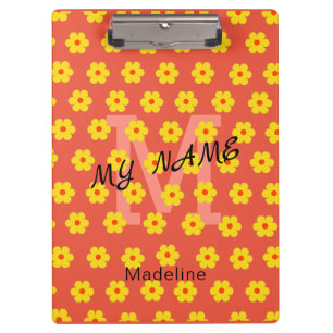 Porte-bloc Moderne vintage orange fleurs monogramme