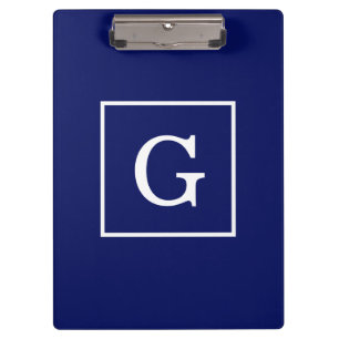 Porte-bloc Monogram initial de la Navy Blue White Framed