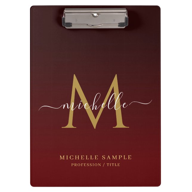 Porte-bloc Monogram Red Black Gold Calligraphy Personalized (Devant)