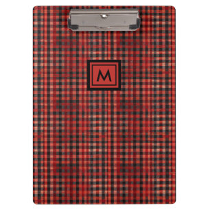 Porte-bloc Monogramme à motif tartan carreauté moderne rouge