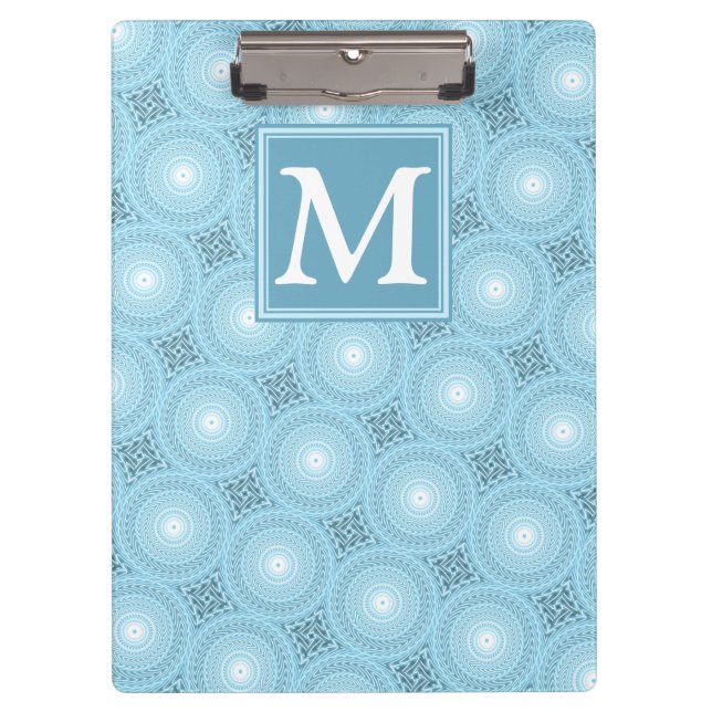 Porte-bloc Monogramme ange bleu cercles motif (Devant)
