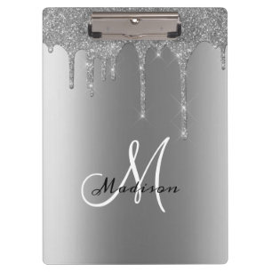 Porte-bloc Monogramme argent paillettes qui dégoulinent Joli