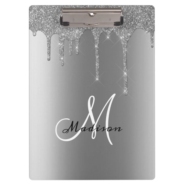 Porte-bloc Monogramme argent paillettes qui dégoulinent Joli  (Devant)