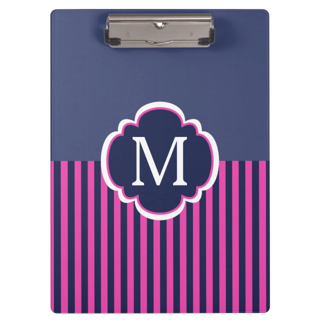 Porte-bloc Monogramme bleu bleu rose de la marine (Devant)