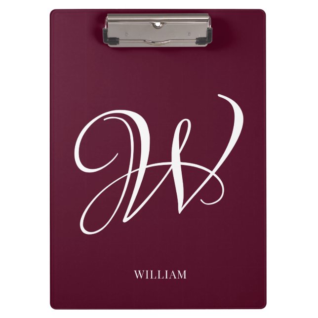 Porte-bloc Monogramme Bourgogne Elégant Personnalisé Initial (Devant)