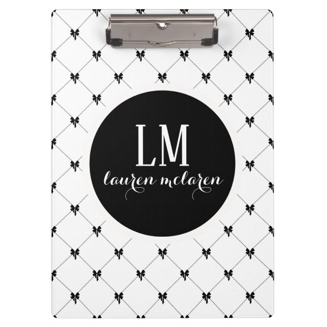 Porte-bloc Monogramme bow en noir et blanc (Devant)