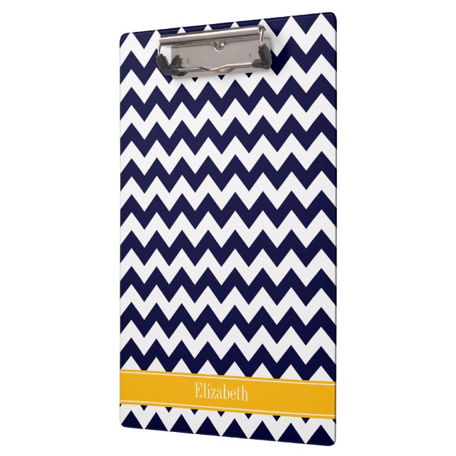 Porte-bloc Monogramme Chevron ZigZag Navy Blanc Goldenrod (Gauche)