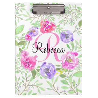 Porte-bloc Monogramme d'aquarelle florale de Peony rose