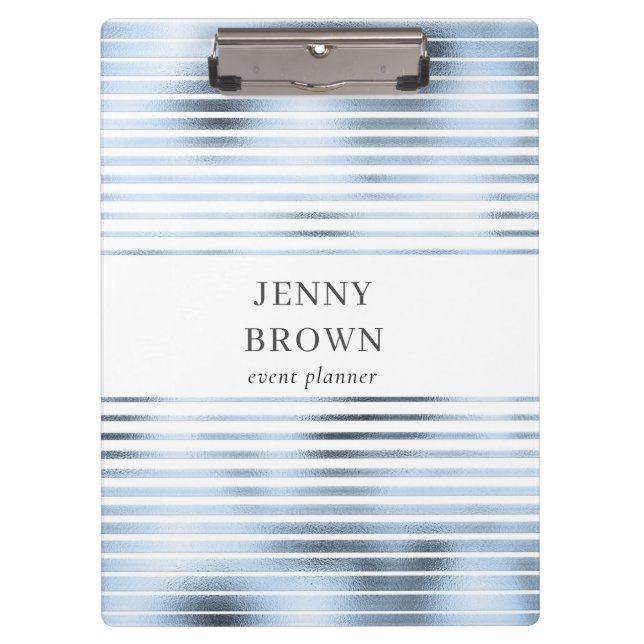 Porte-bloc monogramme de bandes de feuille bleu métallique (Devant)