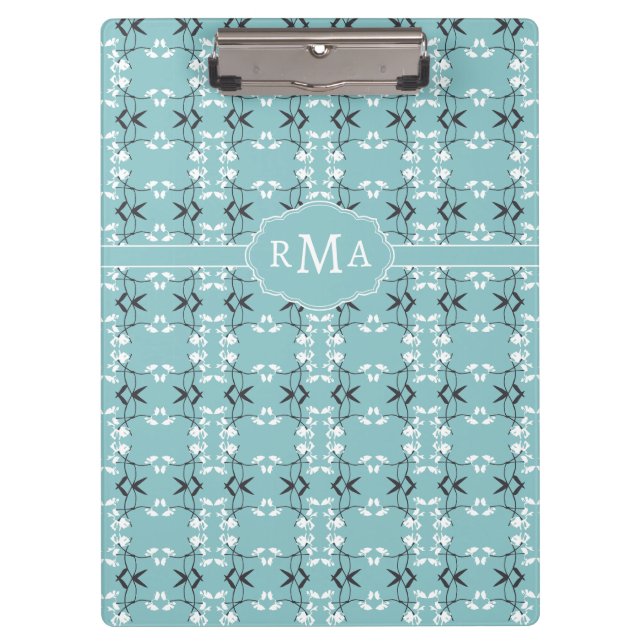 Porte-bloc Monogramme de bleu d'oeuf de merle botanique royal (Devant)