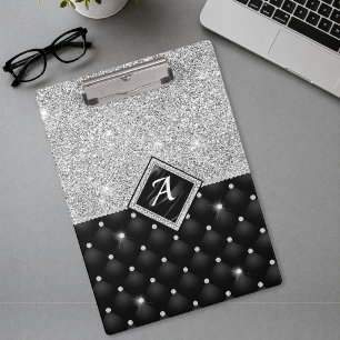 Porte-bloc Monogramme de diamant noir en cristal faux argenté