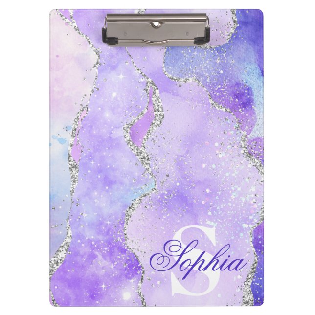 Porte-bloc Monogramme de fausse agate scintillante violet cla (Devant)