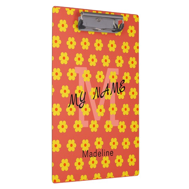 Porte-bloc monogramme de fleurs orange jaune rétro moderne (Swatch)