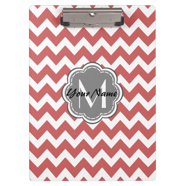 Porte-bloc Monogramme de gris fleuri rouge indien Chevron (Devant)